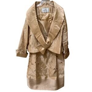 Serafina Premium Apparel Gold Satiny Dress & Jacket Suit Plus Size 22 Glam Fancy